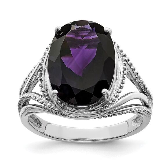 Kazi Luxury Sterling Silver Rhodium-plated Amethyst Ring